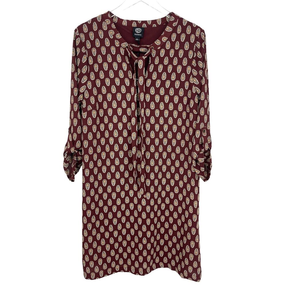 Bobeau Paisley Print Shift Dress Size Large Maroon & Ivory Fully Lined NWT